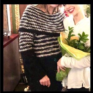 Free People Black and White Shawl Neck Sweater